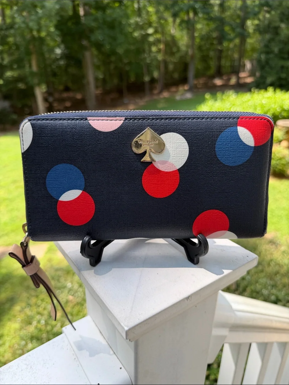 kate spade Navy Polka Dot Zip Wallet with Red, Blue & White Circles